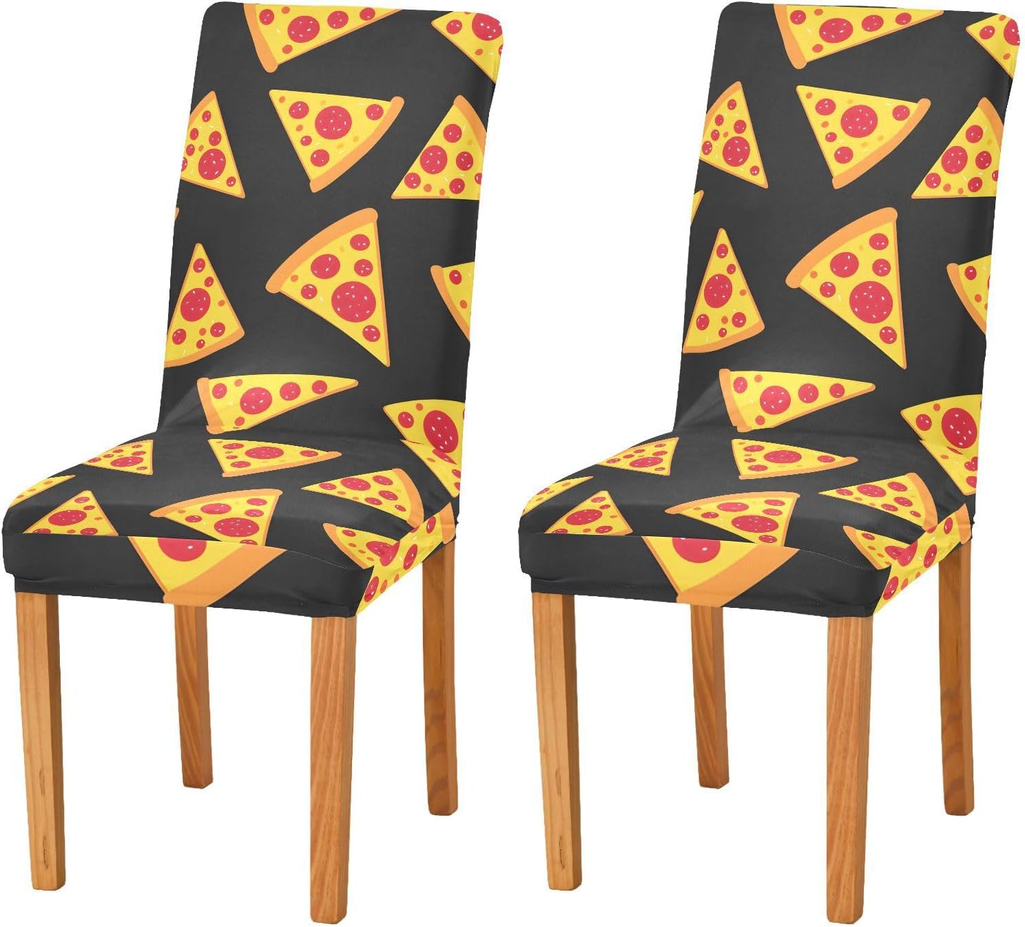 ALAZA Chair Covers for Dining Room, Pepperoni Pizza Slices on Black Pattern Stretch Chair Cover Sets Chair Protector Removable Washable for Ktichen Restaurant Hotel