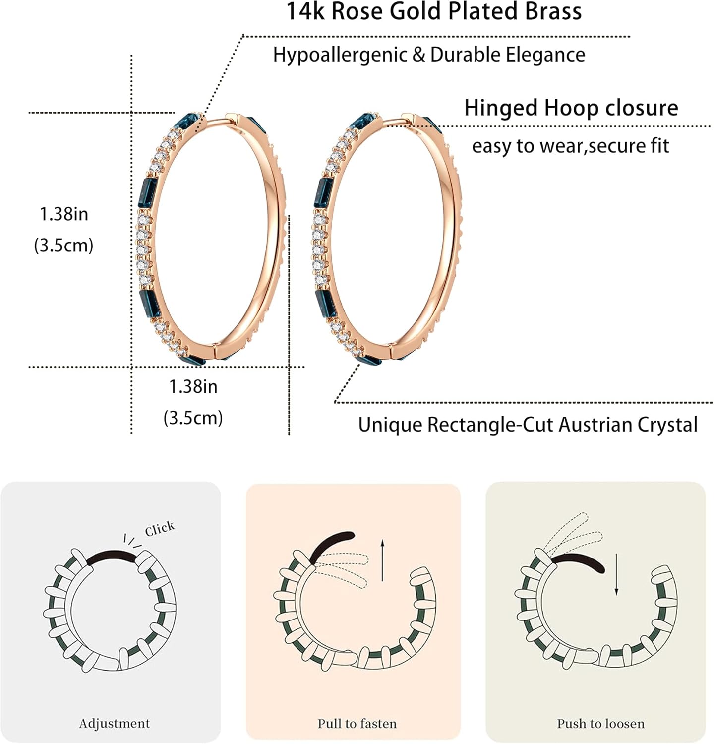 EVEVIC Austrian Crystal Lightweight Champagne Gold Hoop Earrings for Women Trendy 14K Gold Plated Hoops Earring Jewelry Gift - Image 4