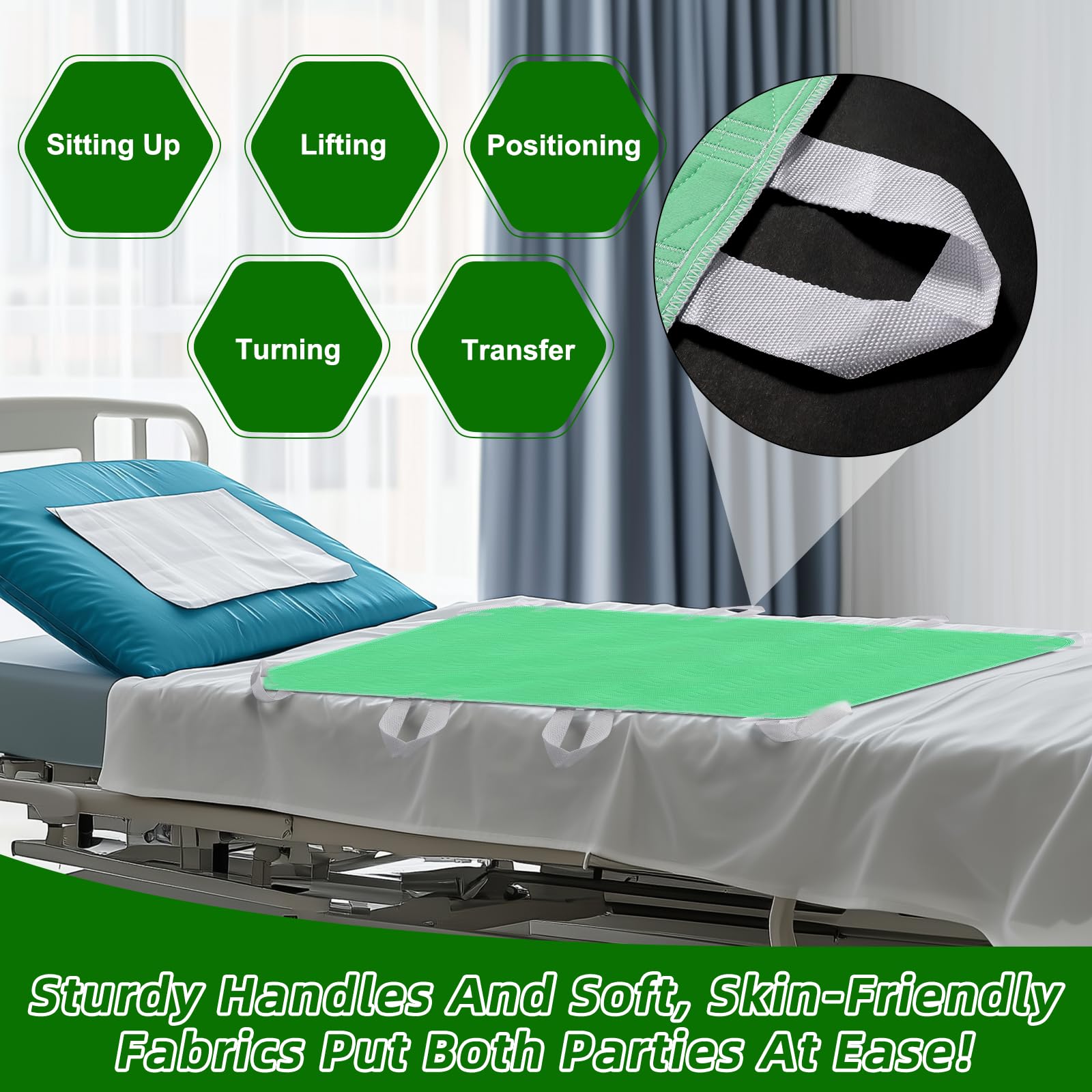 Almohadilla de cama de posicionamiento con asas, almohadillas de cama de secado rápido con 8 asas reforzadas, lavables, impermeables, reutilizables, para ancianos, postrados en cama, giro,