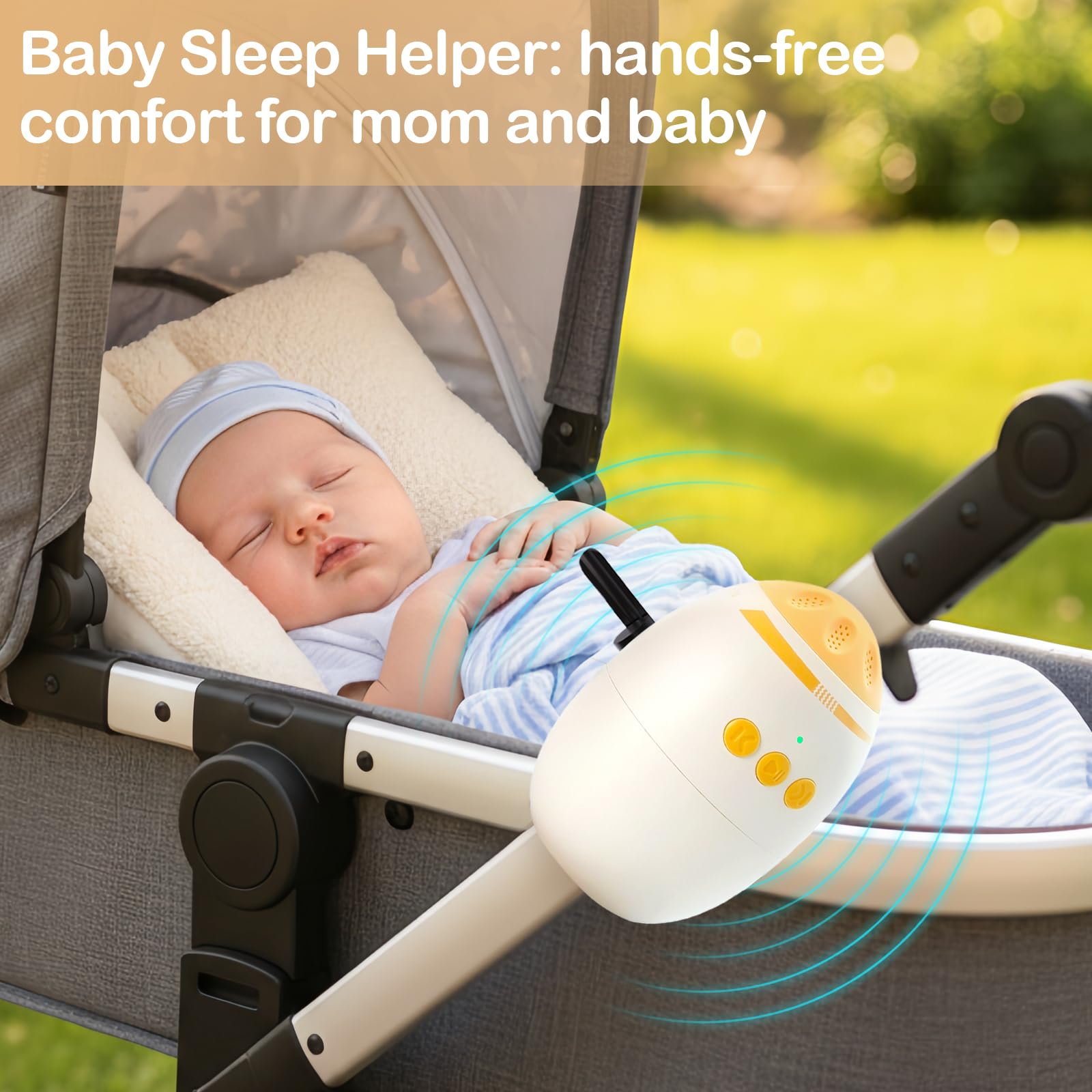 Auto Baby Rocker with White Noise Machine - Adjustable Baby Bouncer for Crib & Stroller, 11 Soothing Sounds, USB Fast Charging, Hands-Free Newborn Essentials, Beige - 3