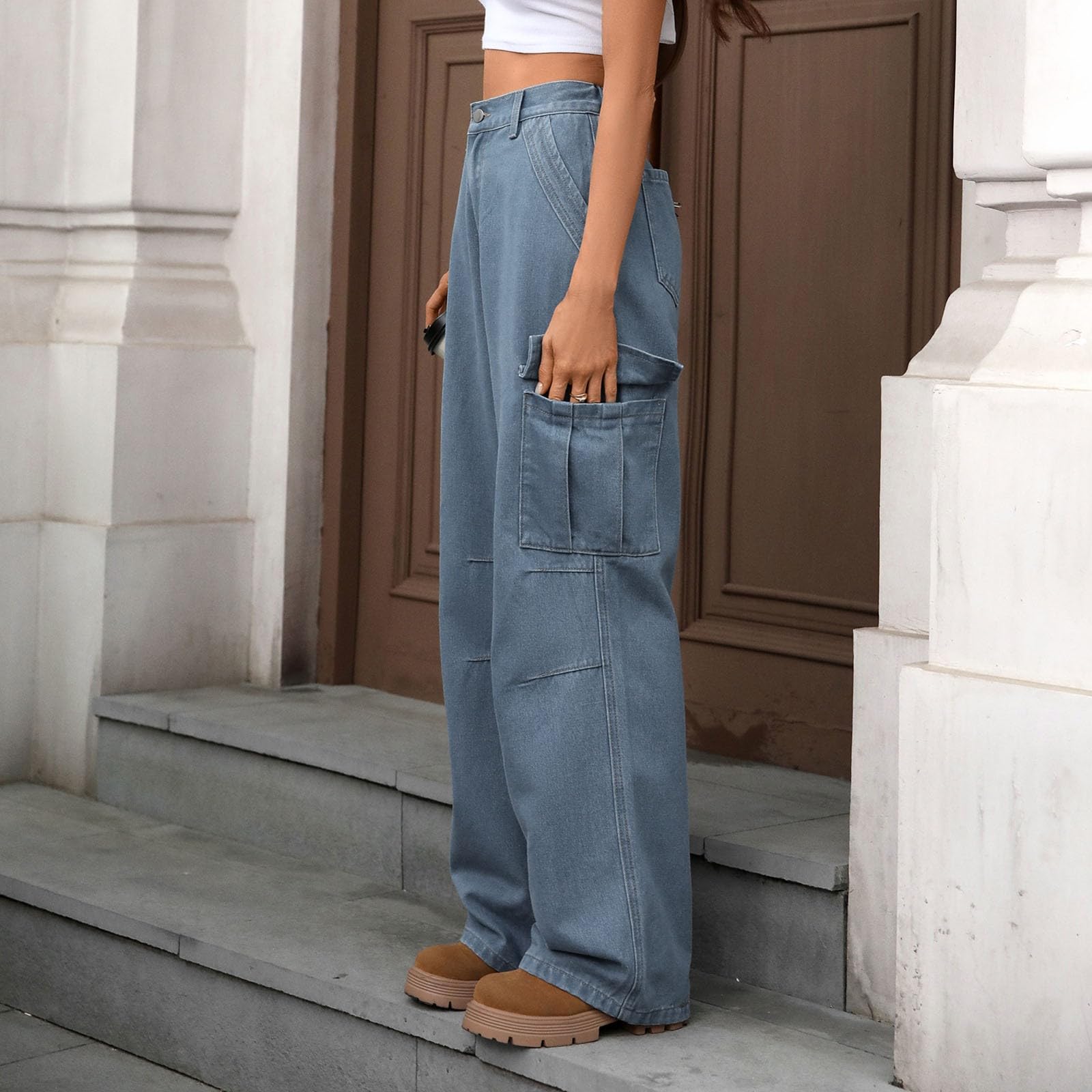 Jeans Mujer Vaqueros Pantalones Elasticos Wide Leg Cargo Ropa Casual Push Up Y2K De Tallas Grandes Baile Urbano Rectos Talla Grande