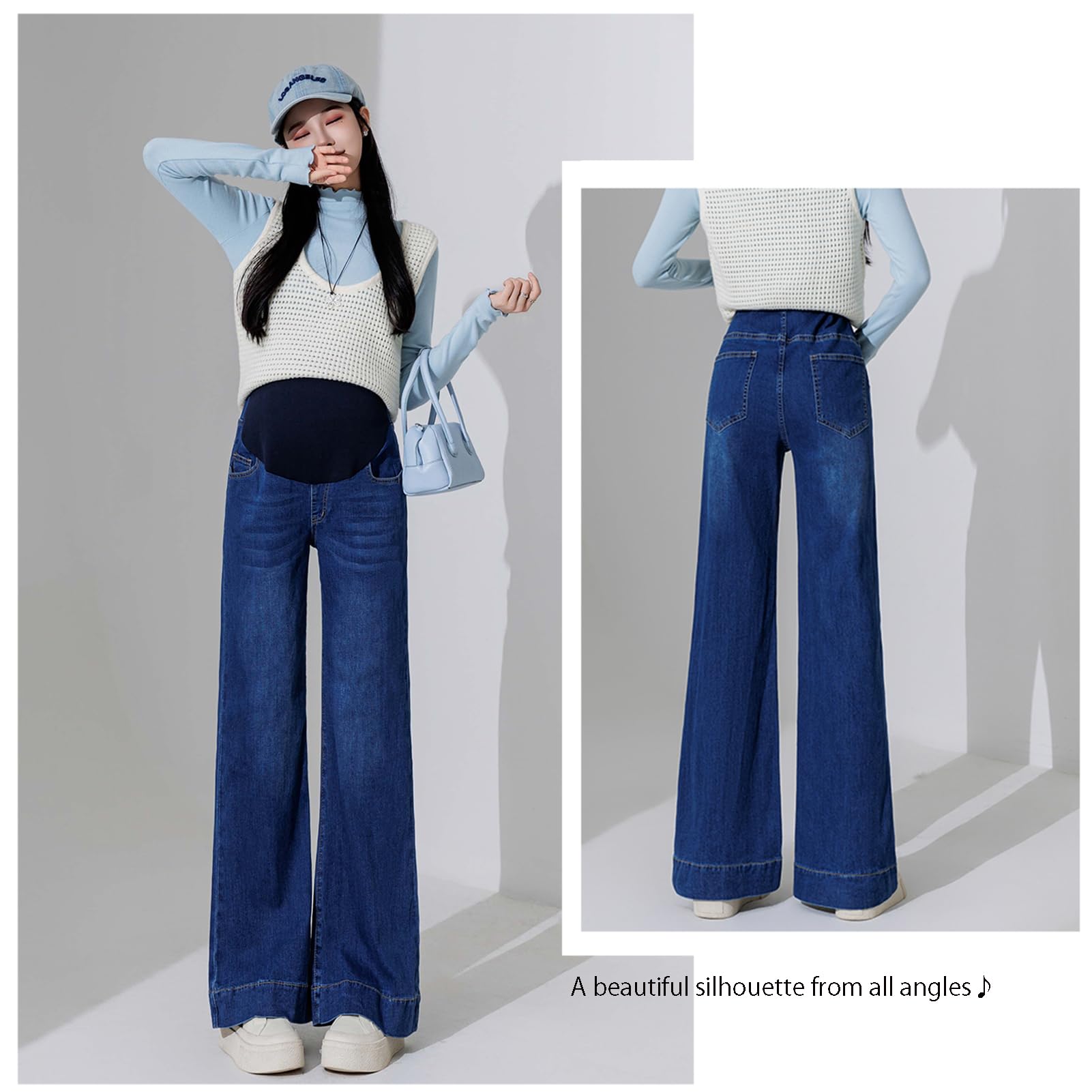 Vaqueros para embarazadas con cintura ajustable, elegantes pantalones vaqueros con bolsillos para mujeres de hasta 175 cm, vaqueros elásticos para embarazadas