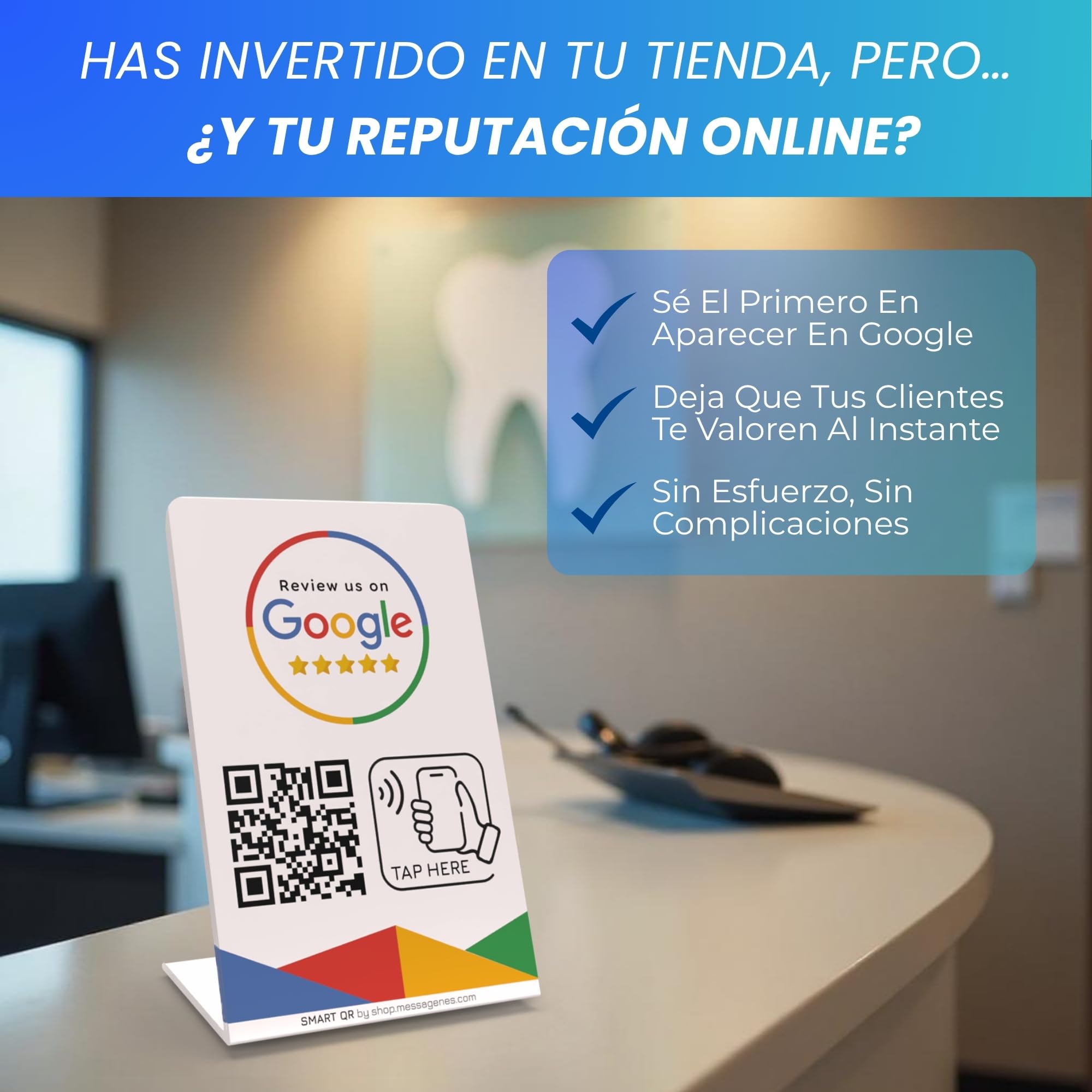 MESSAGENES - Soporte de Mostrador con NFC y QR | Soporte para Redes Sociales | Enlace Editable para RRSS | 1 Unidad | QR Dinámico Editable | Analíticas de Escaneo | Sirve para iPhone y Android