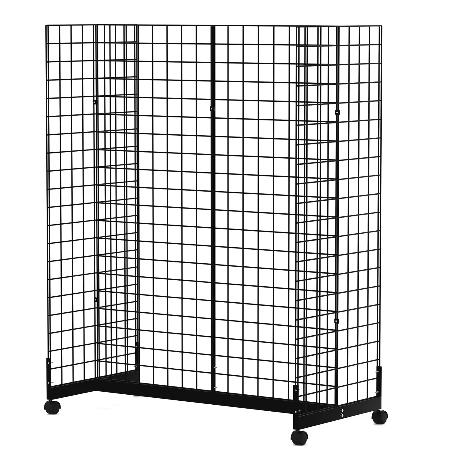 49.3" W x 24" D x 64.3" H - Gondola Grid Wall Tower, 6MM Not Splice Grid Panel，Floorstanding Wire Grid with Rolling Base,