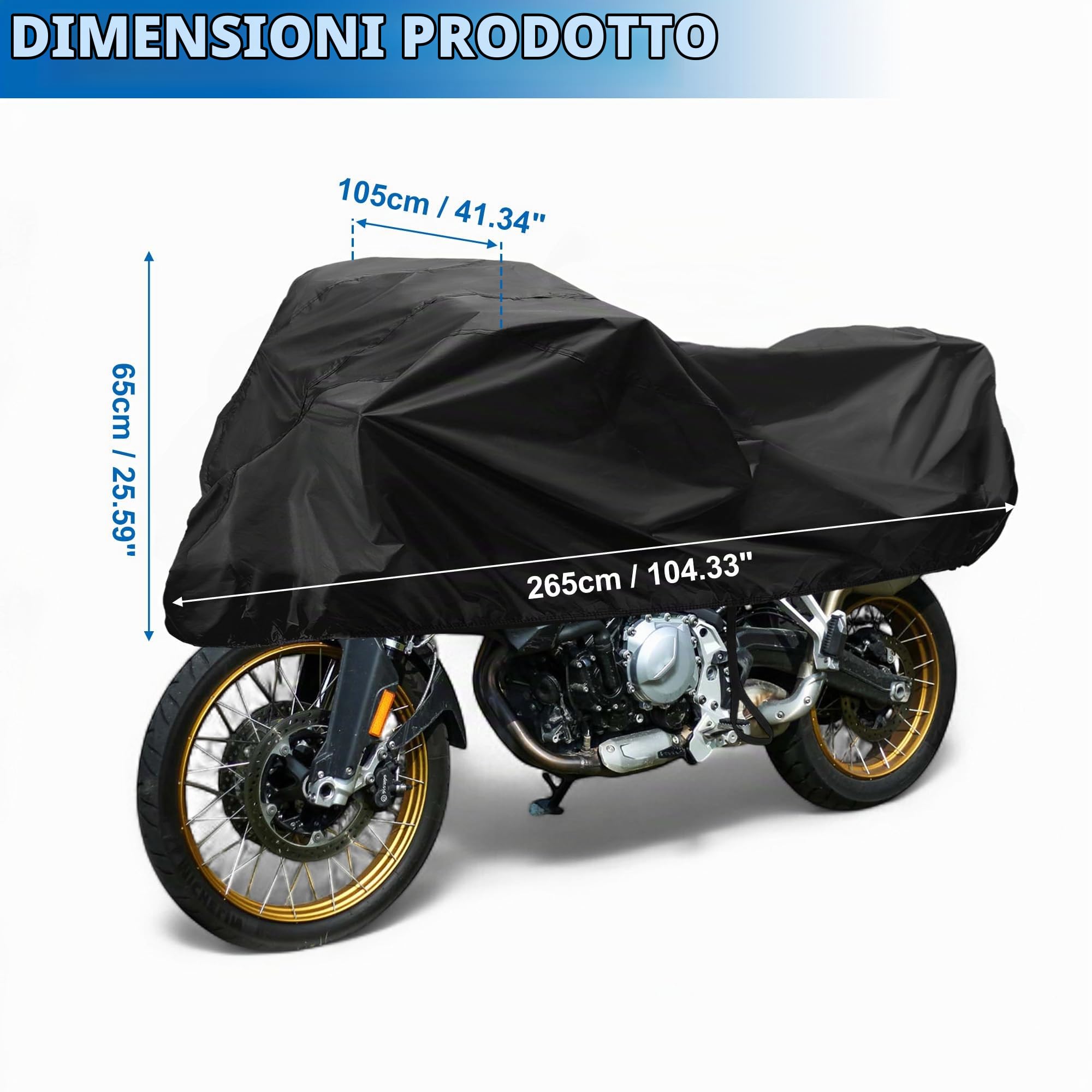 X AUTOHAUX Copertura per moto da esterni, impermeabile, mezza copertura 420D, in poliuretano, colore nero, protezione da sole e pioggia, adatta per 265 x 105 x 65 cm | Mezza copertura impermeabile per esterni, nera, protezione solare, copertura impermeabi
