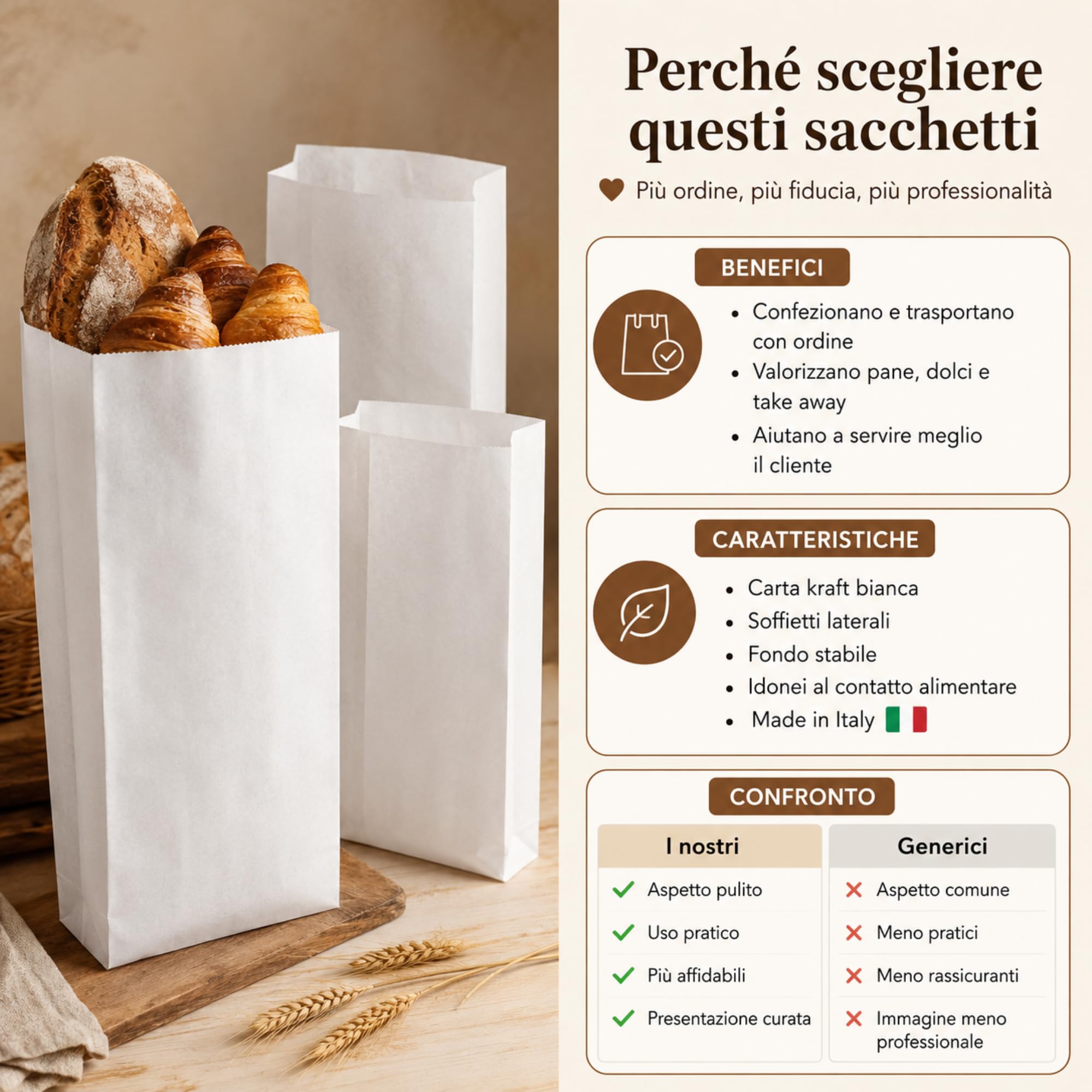 Sacchetti Carta per Alimenti Kraft - Scatola da 10 Kg (circa 1800 unità - misure 14 x 28 cm) - OTTIMA TENUTA con FONDO RINFORZATO e SOFFIETTI LATERALI - Sacchetti di Carta per ogni Occasione