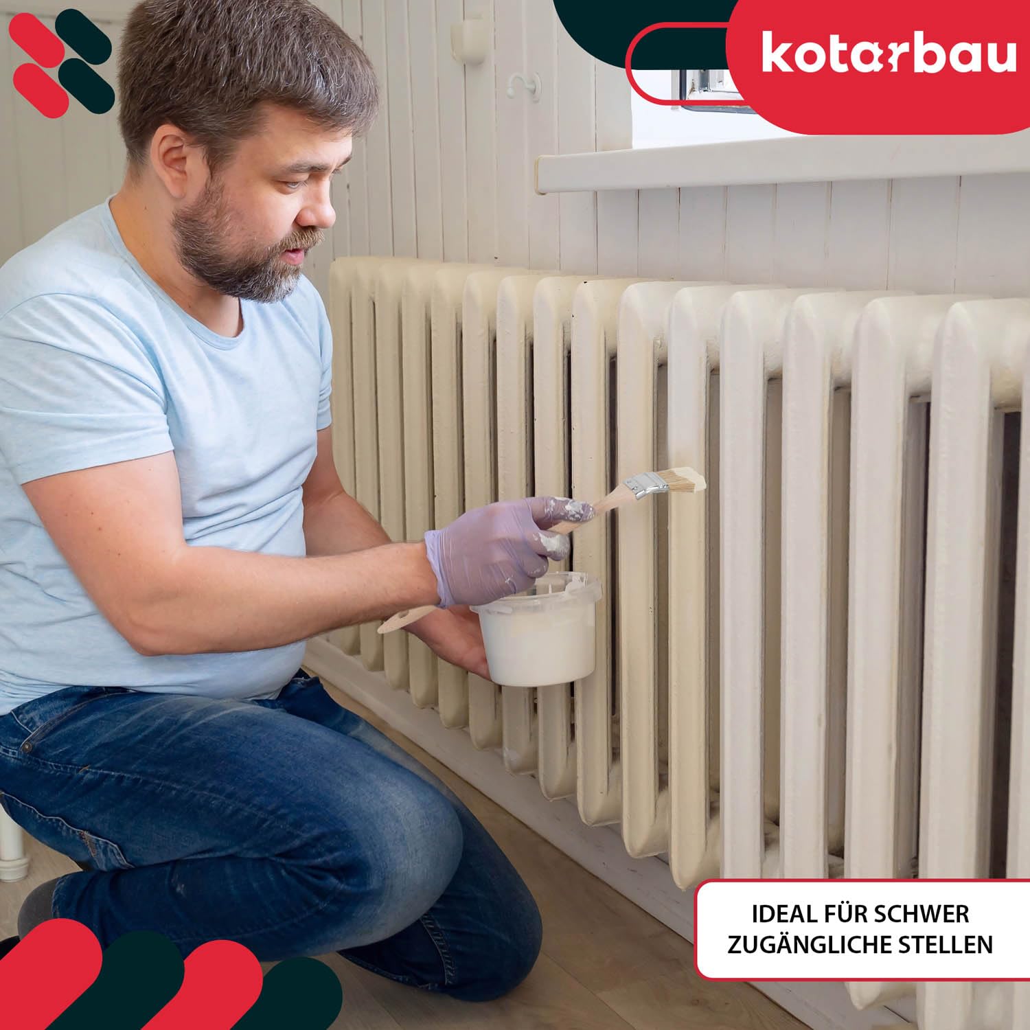 KOTARBAU® Juego de 10 brochas Planas para radiador con Mango de Madera, 36 mm, Pincel en Forma Curva, acodada, Mango Plano y Alargado para Superficies de difícil Acceso, Brocha para radiadores, 10u