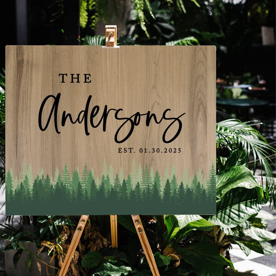 Andaz Press Large Wooden Welcome Sign for Wedding, Rustic Welcome Sign 16" x 20" Custom Last Name Forest Woodland Wedding Signage English Oak MDF Wood Finish Wedding Reception Indoor Outdoor Signs