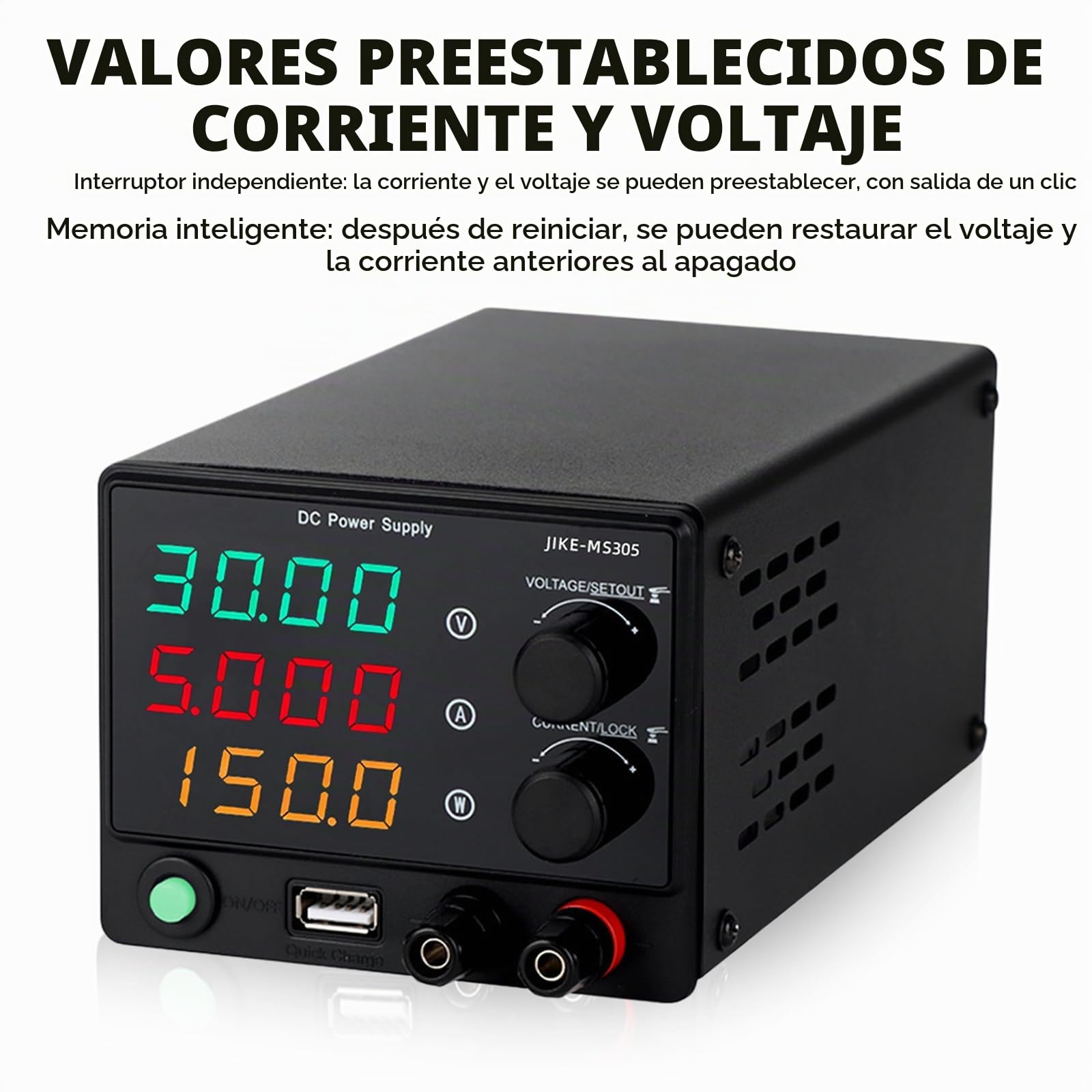 Fuente de alimentación de laboratorio, 30 V, 5 A, 150 W, fuente de alimentación de laboratorio, indicador LED de 4 dígitos y llave de bloqueo, CC 0-30 V, 0-5 A, fuente de alimentación regulable, mini