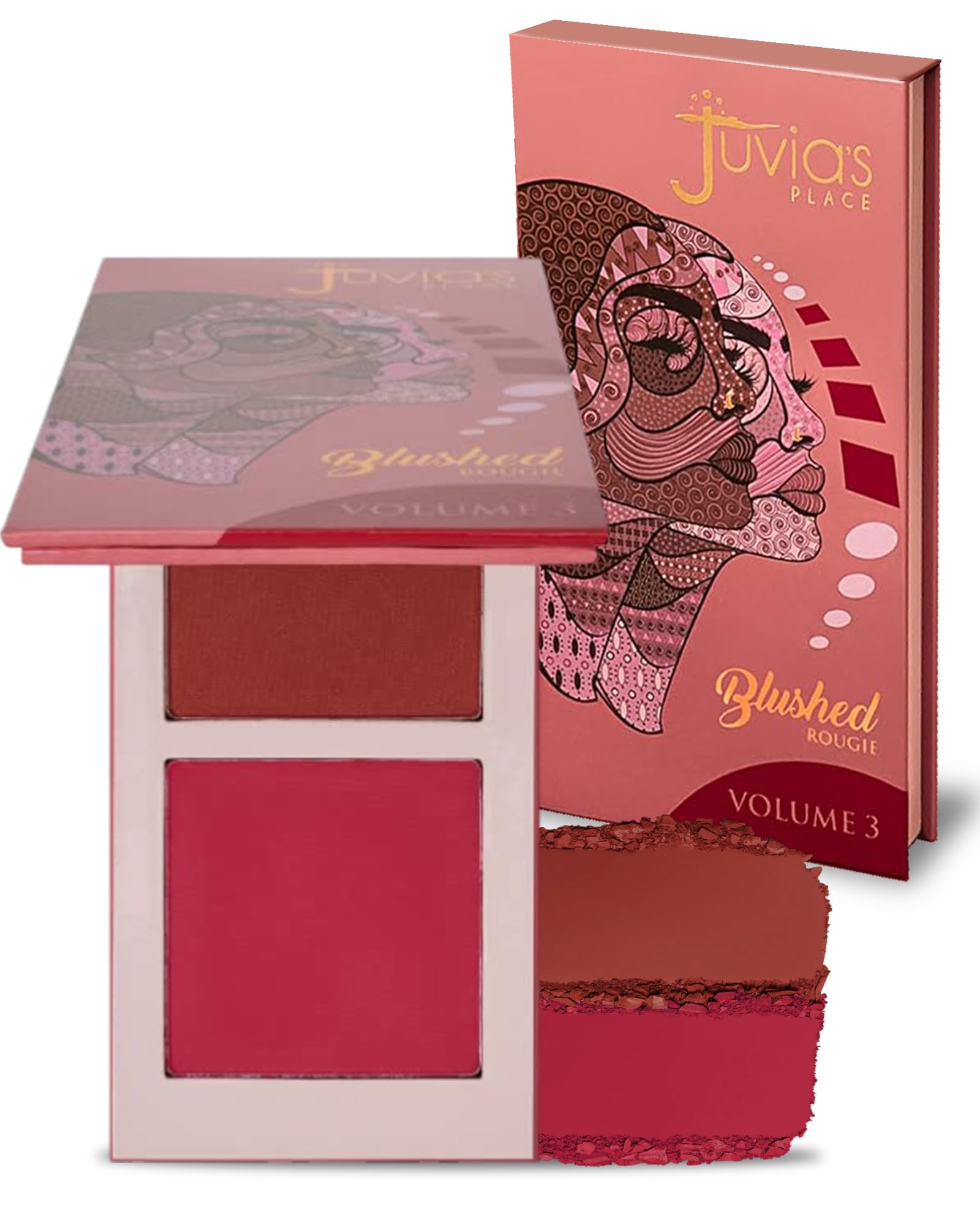 Blushed Duo Blush Volume3 - Two Tone Pigmented Buildable Pressed Mineral Powder - Rosy Natural Cheeks Matte Fresh Finish for All Skin Color