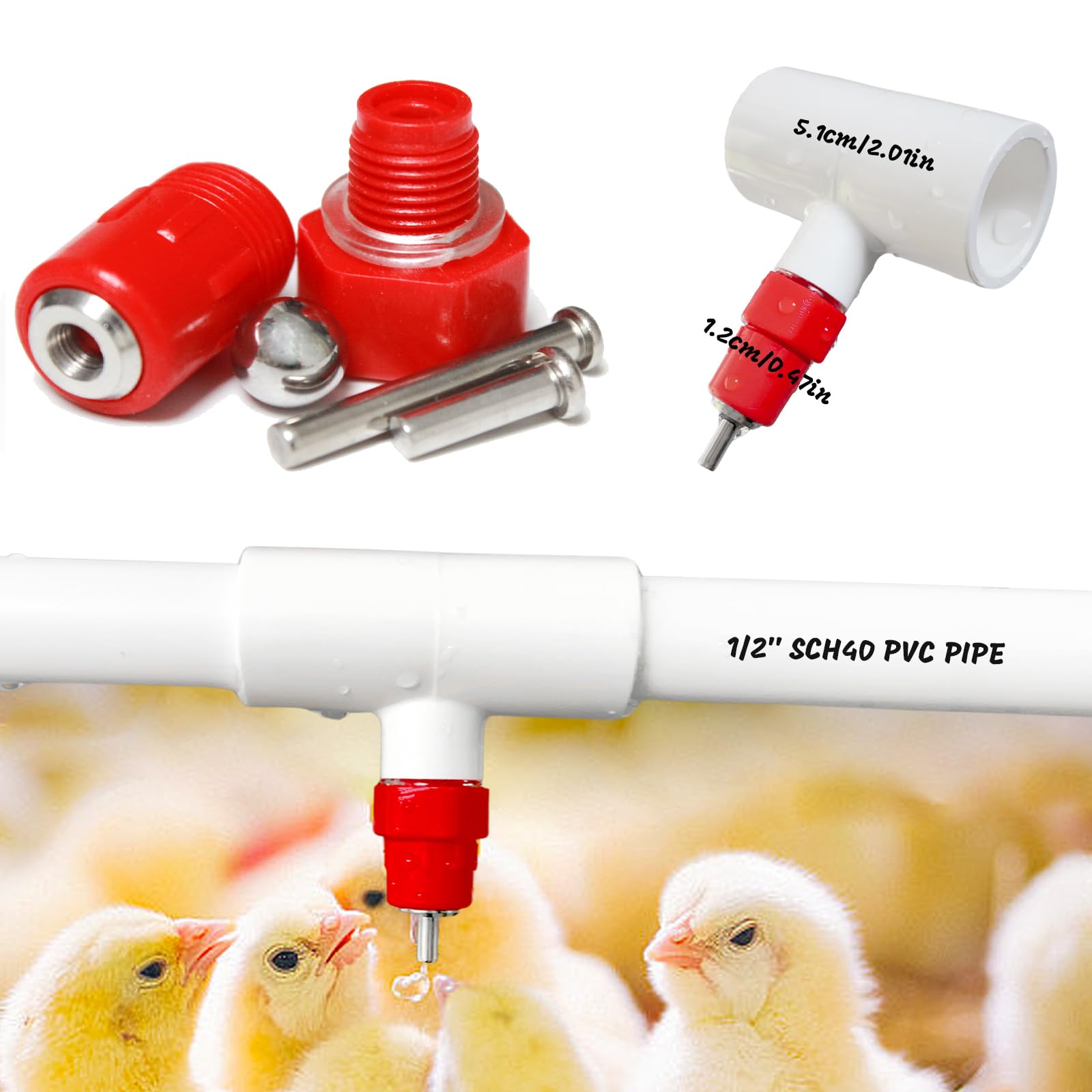 Sistema di irrigazione per polli fai da te, raccordi a T in PVC da 1,27 cm e capezzoli per abbeveratoio per polli, con tubo in PVC, tubo in acciaio inossidabile, kit automatico per abbeveratoio per