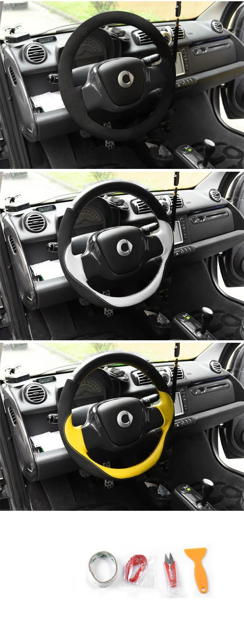 Funda para Volante De Cuero Cosida A Mano para Benz para Smart 451 Fortwo 2009-2012 2013 2014 Modificación Interior Elfo