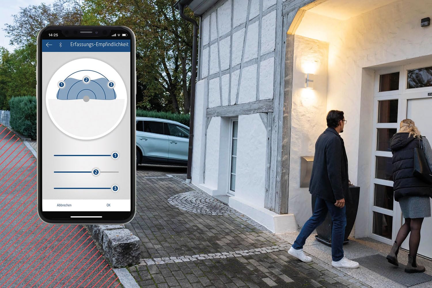 Theben 1010106 TECTA D180i AN Bewegungsmelder PIR App 180° 14 m Wand außen | Bluetooth, Gruppen koppelbar, Unterkriechschutz, Exit-on, D-MODE, 5 s-30 min, 600 W LED, IP 55, fernbedienbar, anthrazit