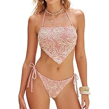 ZAFUL Womens Bandeau Bikini Sets Halter Neck Crochet Bathing Suit