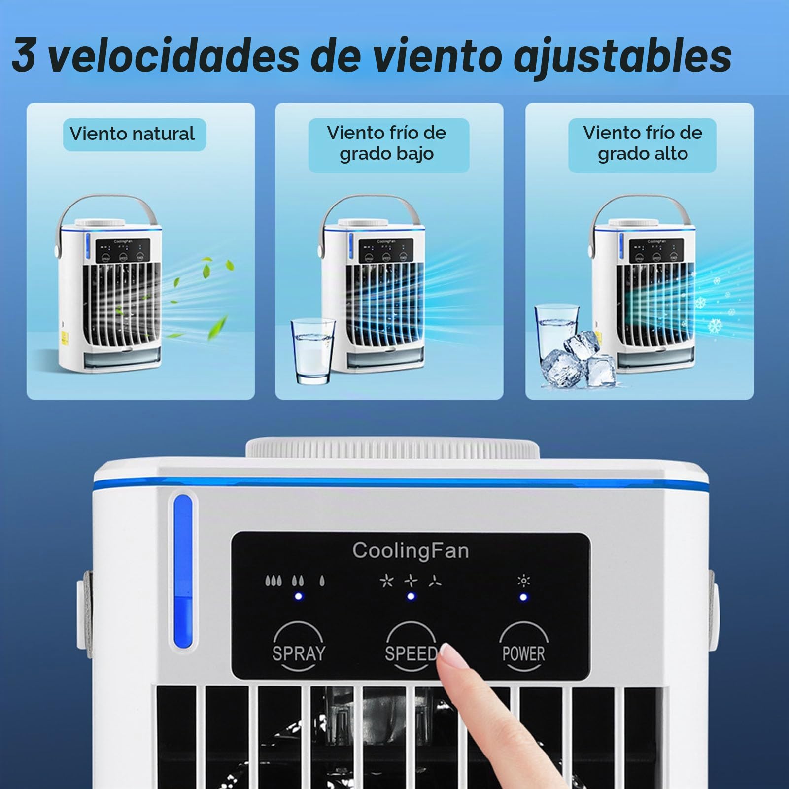 Irfora Aire Acondicionado Portátil, Enfriador de Aire Evaporativo USB Personal, Ventilador de Refrigeración Ajustable para el Hogar, Oficina, Camping con Tanque 500ml