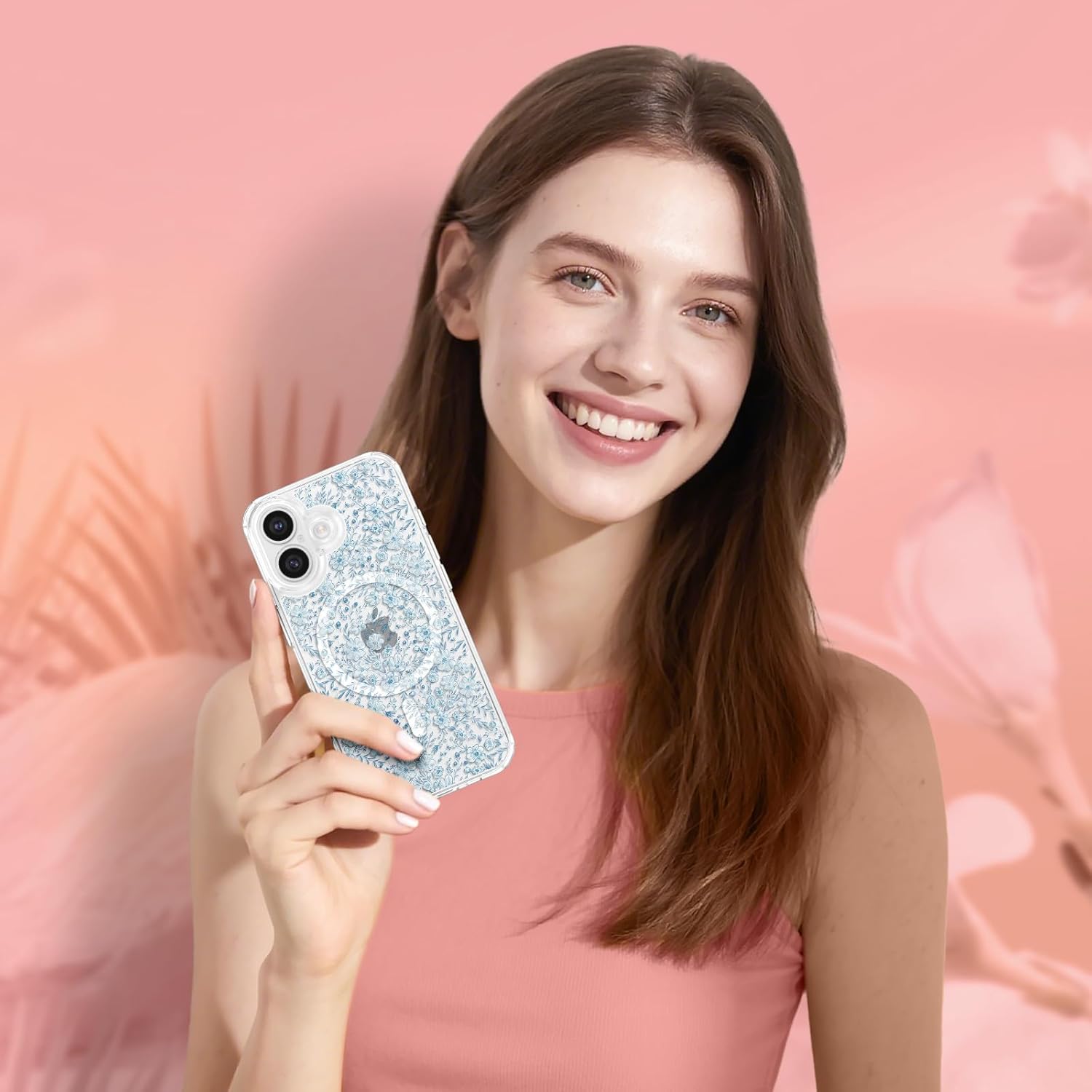 RALEAVO for iPhone 17 Case Compatible with MagSafe Clear Floral Pattern Design Cute for Girls Women Slim Magnetic Hard Back Shockproof Phone Case for iPhone 17,Blue Flowers - Image 6