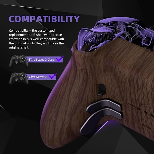 eXtremeRate Cover Posteriore Ricambio per Xbox Elite Series 2 Controller,Custodia Copertura Scocca Trigger Stop per Xbox Elite Series 2 Core Wireless Controller Model 1797-Venatura Del Legno - 3