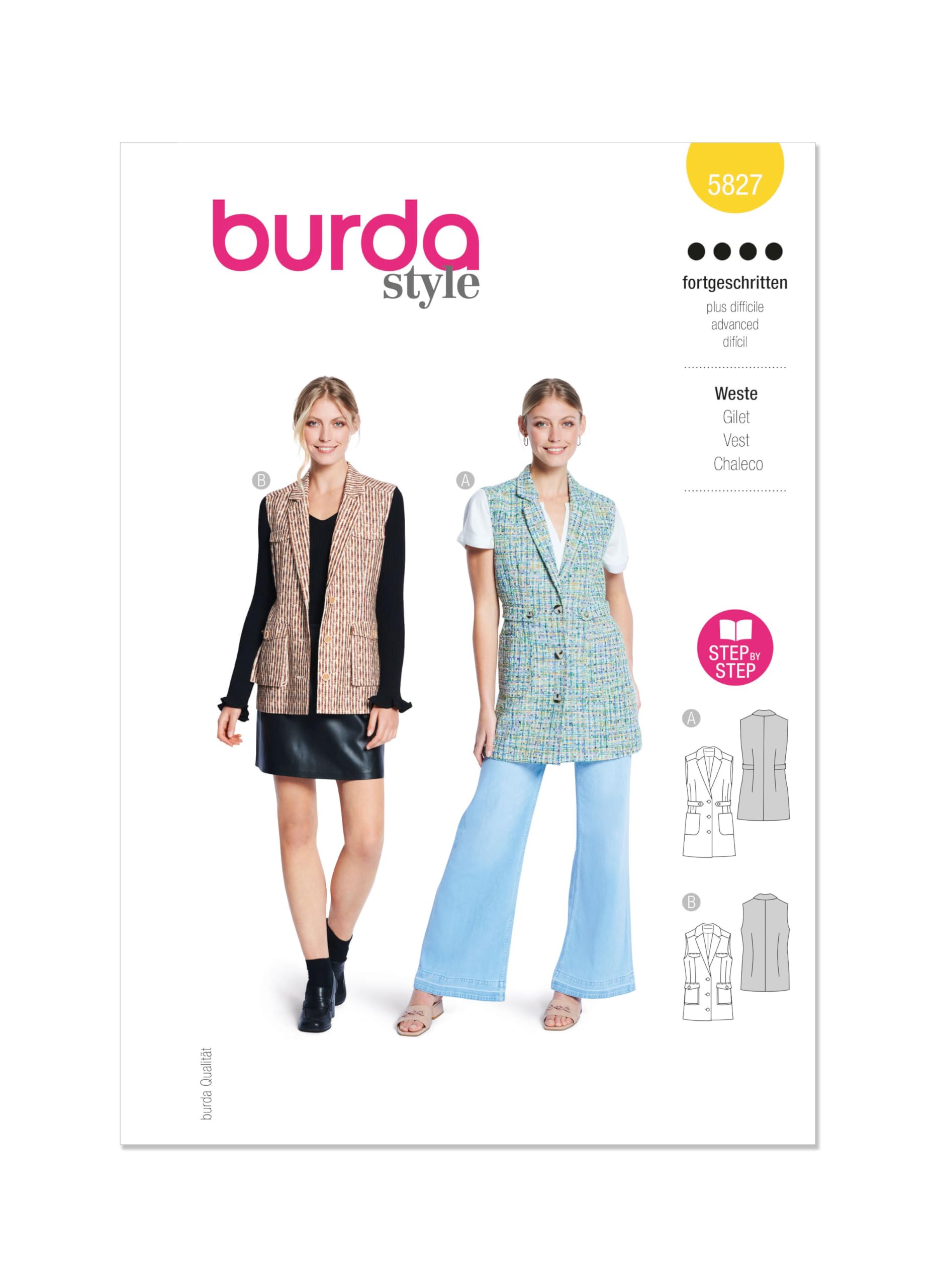Burda Paper Sewing Pattern 5827 Waistcoats 10-20 (36-46)