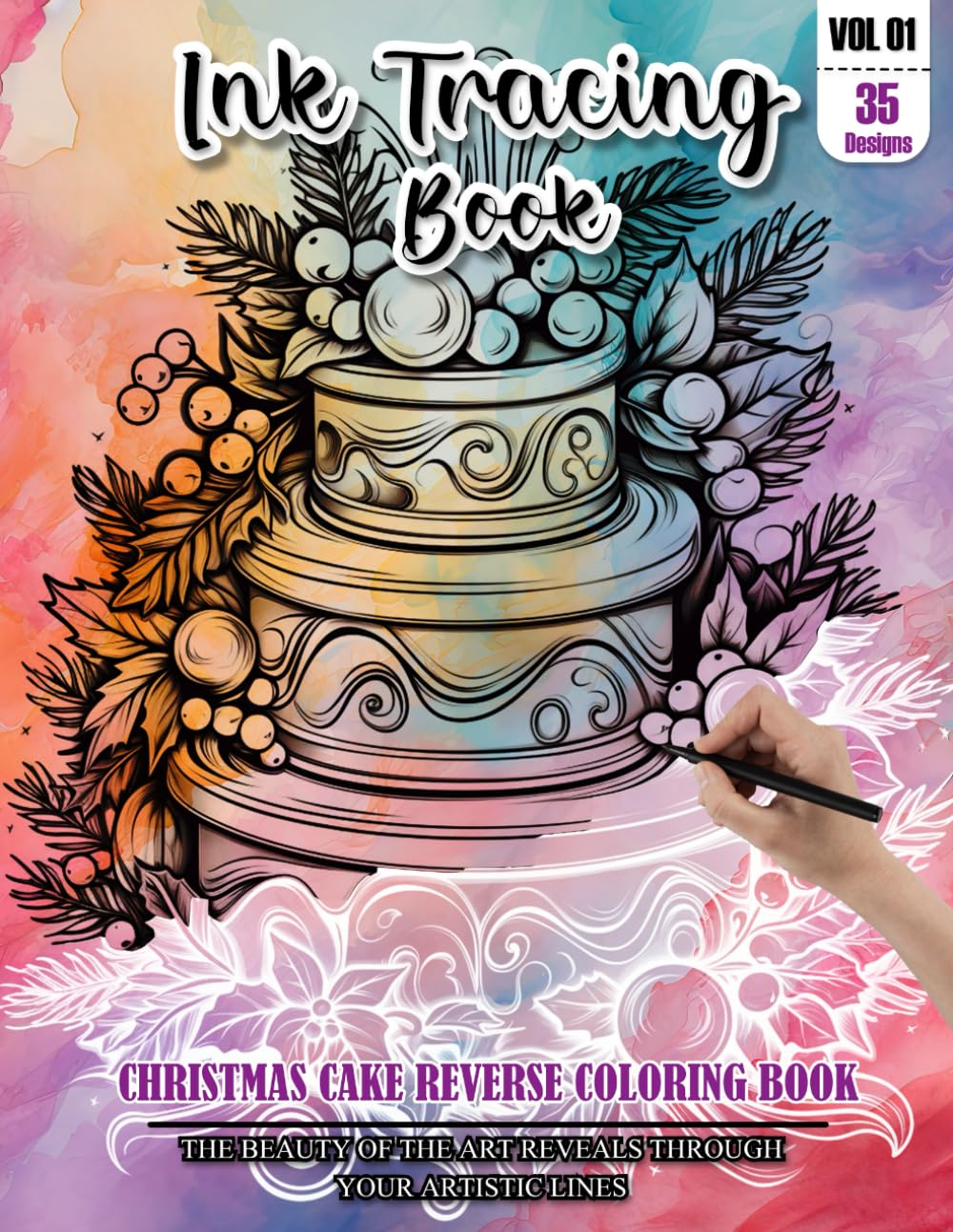 Ink Tracing Book for Adults: Stress relief reverse Christmas Cake ink tracing book for adults: mindfully Follow white lines to Uncover 35 Christmas ... a perfect gift for Christmas lovers(Vol-2)