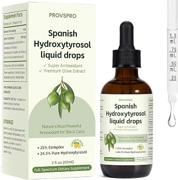 Hydroxytyrosol Liquid Drop, 100% Spanish Sourced Olive Fruit Extract, Super Antioxidant for Skin, Aging, Inflammation, Hydroxytyrosol Supplement, No Sugar, Alcohol Free, Olive Leaf Extract Alternative