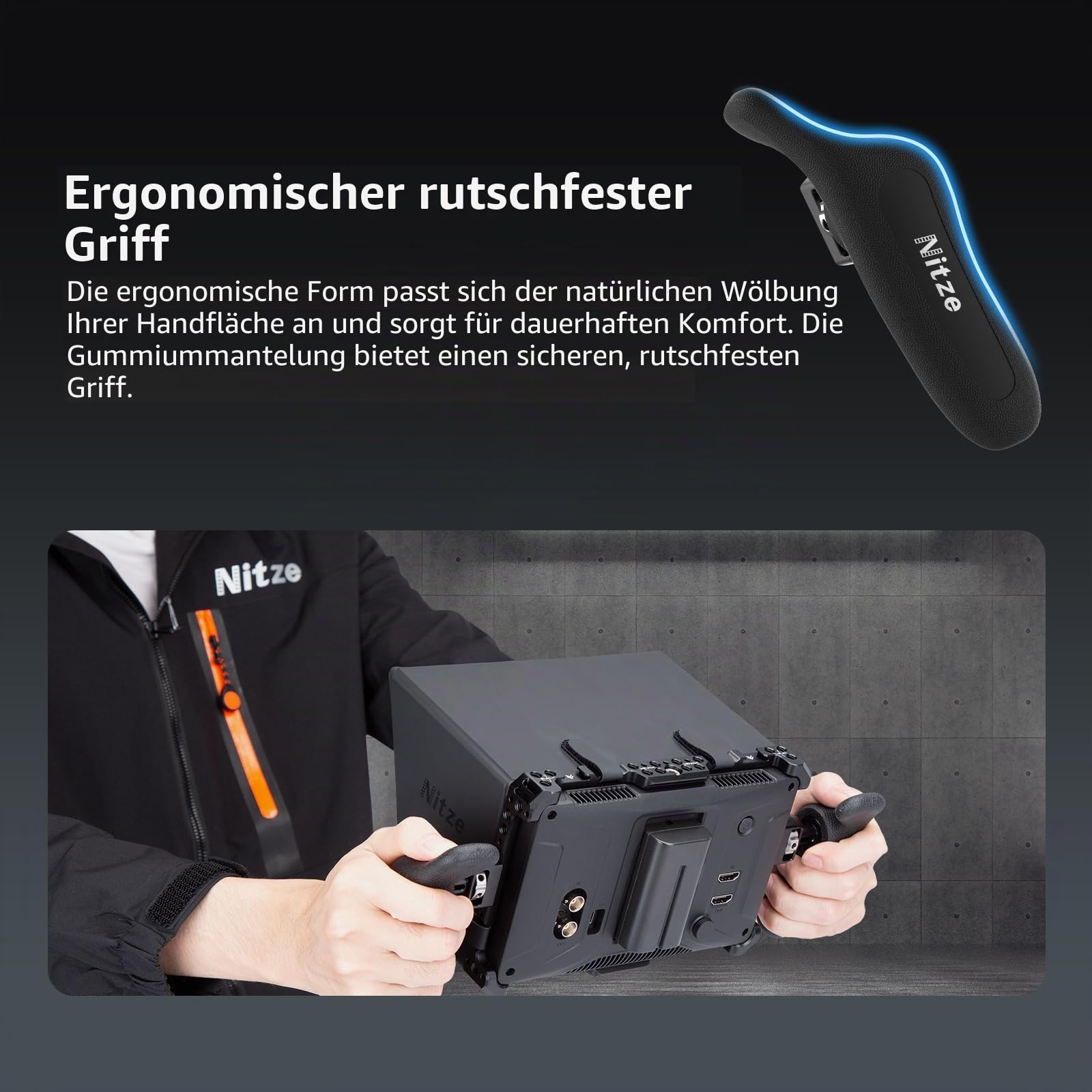 Nitze PA32D Seitengriff-Kit mit 1/4"-Schraube und abnehmbaren Positionierstiften, 360° verstellbare Griffe für Smartphone/iPad/Monitor/Kamerakäfige