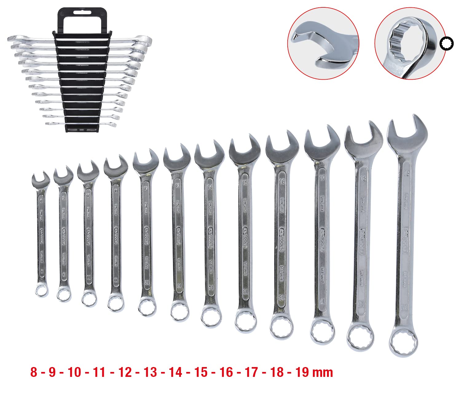 KS Tools 517.0052 Serie di chiavi combinate,inclinate,12pz.8-19mm
