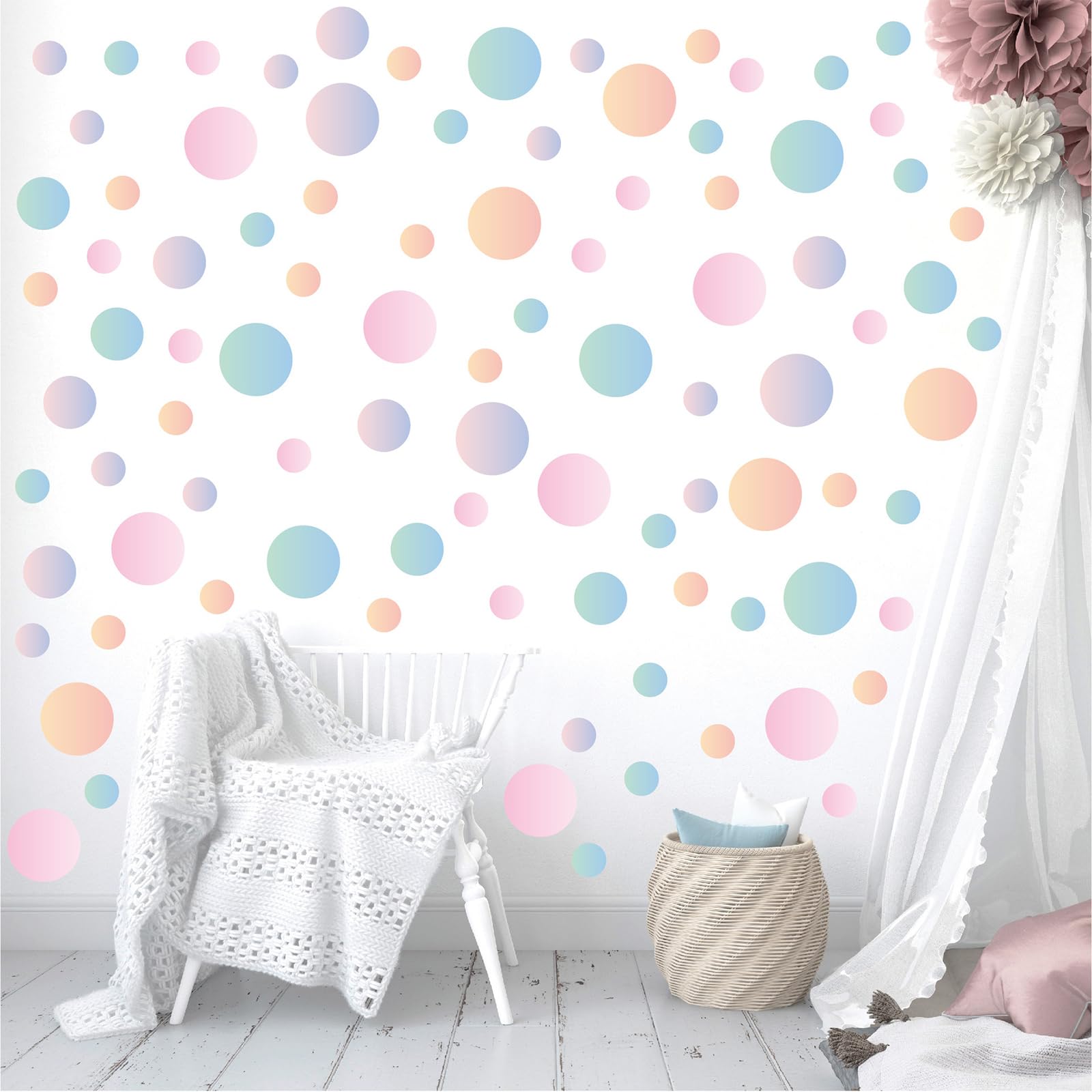 FOSDICK 136pcs Wall Decals Polka Dot, Pink Kids Wall Stickers, Colorful Nursery Wallpaper Peel and Stick, Room Decoration - Image 2