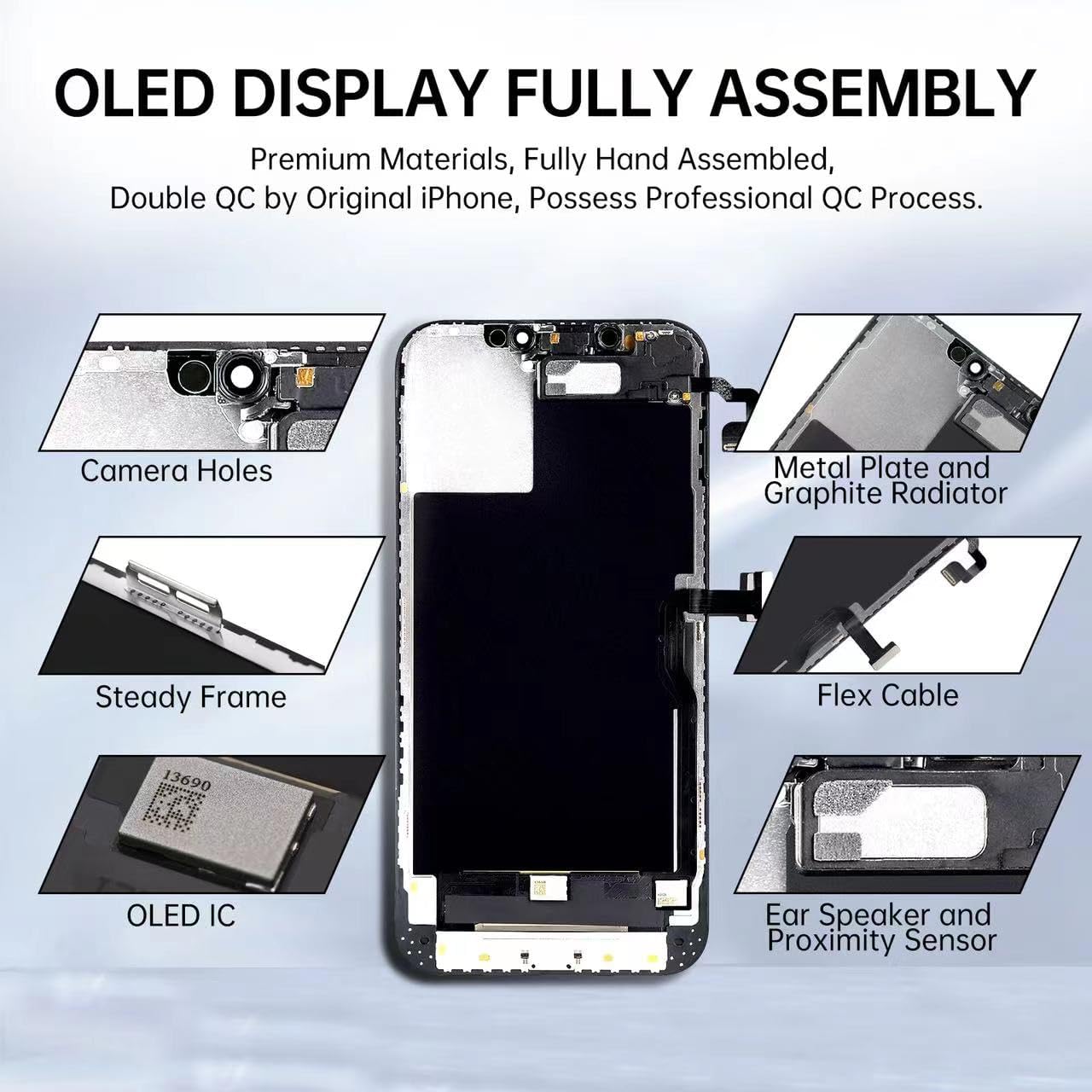 [OLED] for iPhone 12 Pro Max Screen Replacement 6.7" with Ear Speaker Proximity Sensor OLED Touch Display Digitizer Full Assembly with Repair Kits Waterproof Tools A2342 A2410 A2411 A2412