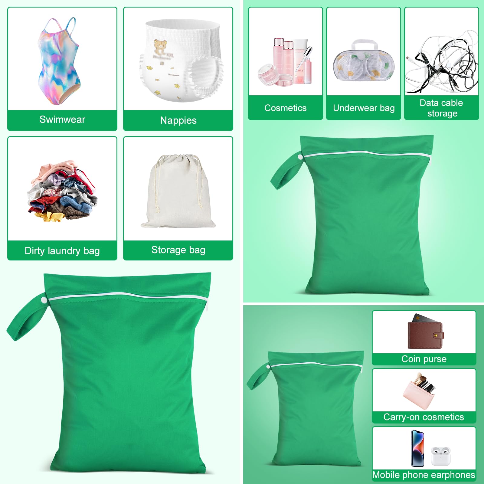 Iridsmole 3 PCS Wet Bags, Travel Laundry Bags, Waterproof Dirty Clothes Bag for Swimming Cloth Nappy Wet Bag with Zipper - Image 3