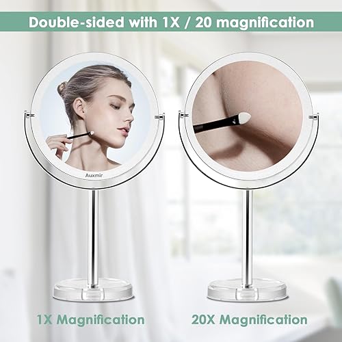 Miniatura 2 de Auxmir Espejo de maquillaje con aumento de doble cara, aumento 20X1X independiente, espejo de tocador de mesa ampliado con rotación de 360, portátil