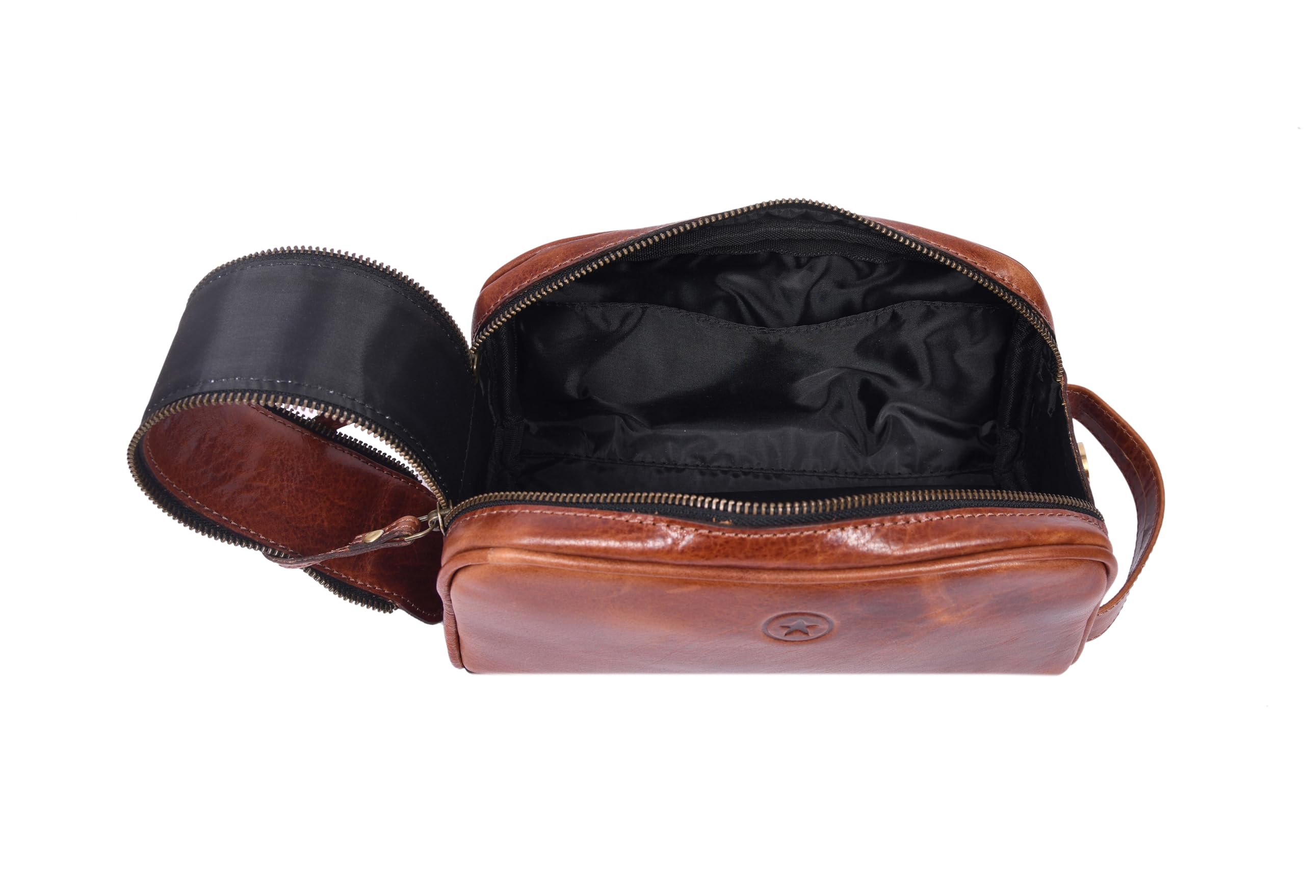 Aaron Leather Goods - Beauty case in pelle da uomo, kit da viaggio per toelettatura, con fodera impermeabile