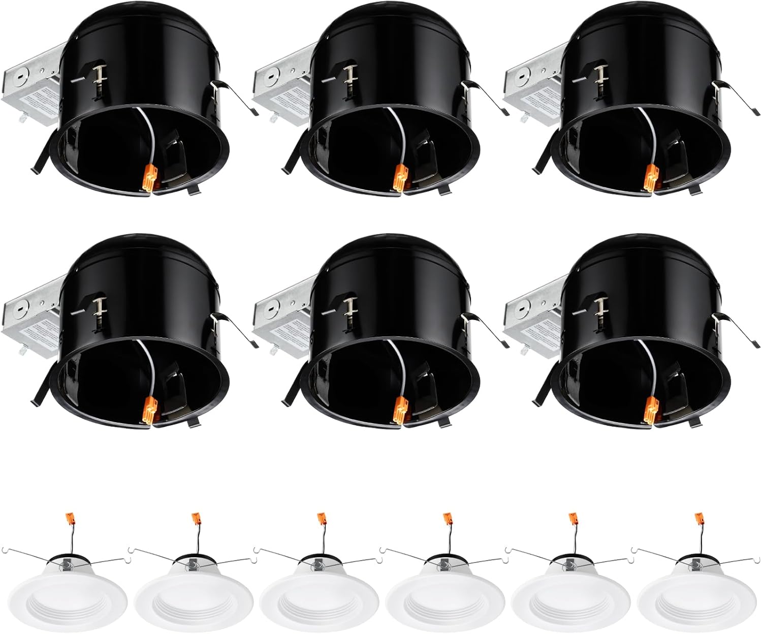 TORCHSTAR 6 Inch Remodel Recessed Housing(15W Recessed Downlights as Gifts), Can Lights for Ceiling, Air Tight Ceiling Can, 120V, 5000K, ETL&Energy Star Listed, Wet Location, Pack of 6