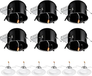 TORCHSTAR 6 Inch Remodel Recessed Housing(15W Recessed Downlights as Gifts), Can Lights for Ceiling, Air Tight Ceiling Can, 120V, 5000K, ETL&Energy Star Listed, Wet Location, Pack of 6
