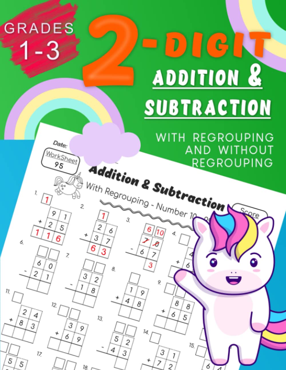 Double Digit Addition and Subtraction Workbook: 2-Digits Math Practice with and without Regrouping for 1st - 3rd Grades