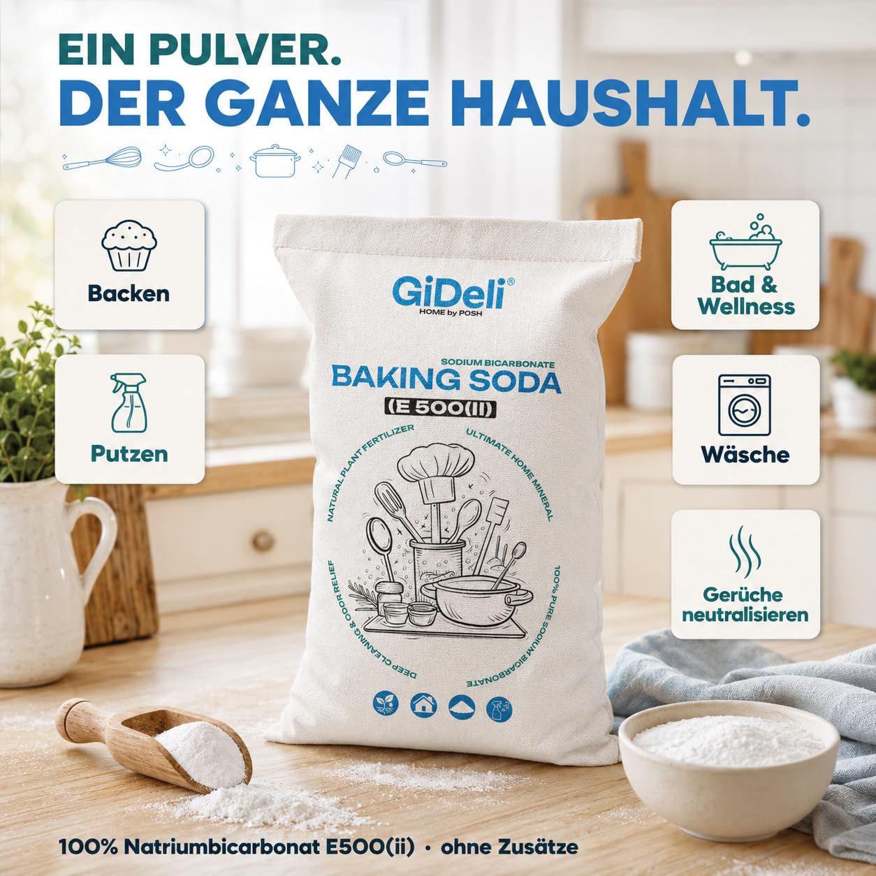 GiDeli Natron Pulver 25 kg Baking soda Backpulver E500ii Natriumbicarbonat hochreine Lebensmittelqualität (25kg)