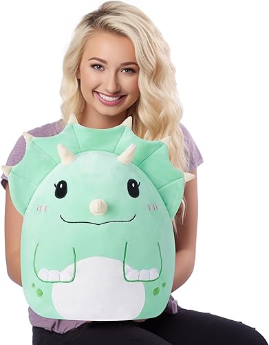 Miniatura 4 de Almohada grande de peluche de dinosaurio Triceratops de peluche, tamaño grande, lindo y suave de 15 pulgadas, peluche Kawaii de gordo, regalo para