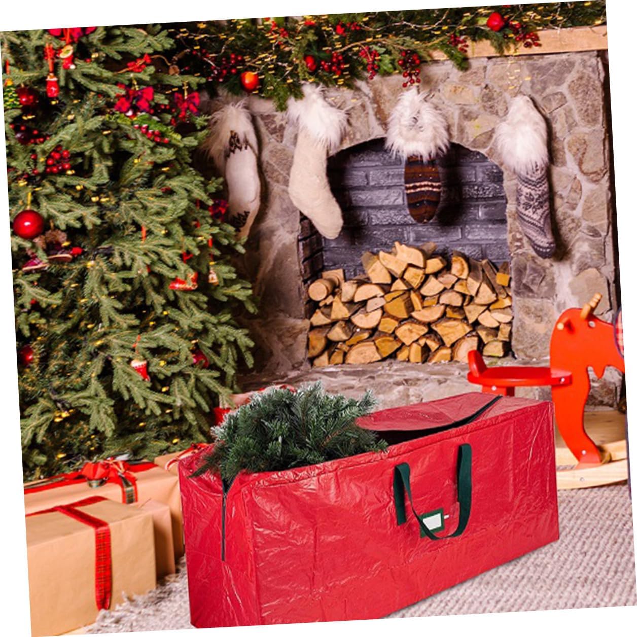 Homoyoyo Waterproof Christmas Tree Storage Bag Large Holiday Tree Pouch with Zippered Closure and Handles Dustproof Storage Organizer for Xmas Decorations 165x38x76cm Red