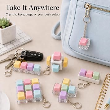 6 Pcs Keyboard Fidget Toy, Fidget Clicker Fidget, Keyboard Keychain Decompression Toys,Keychain for Stress Relief (Macaron Colors)