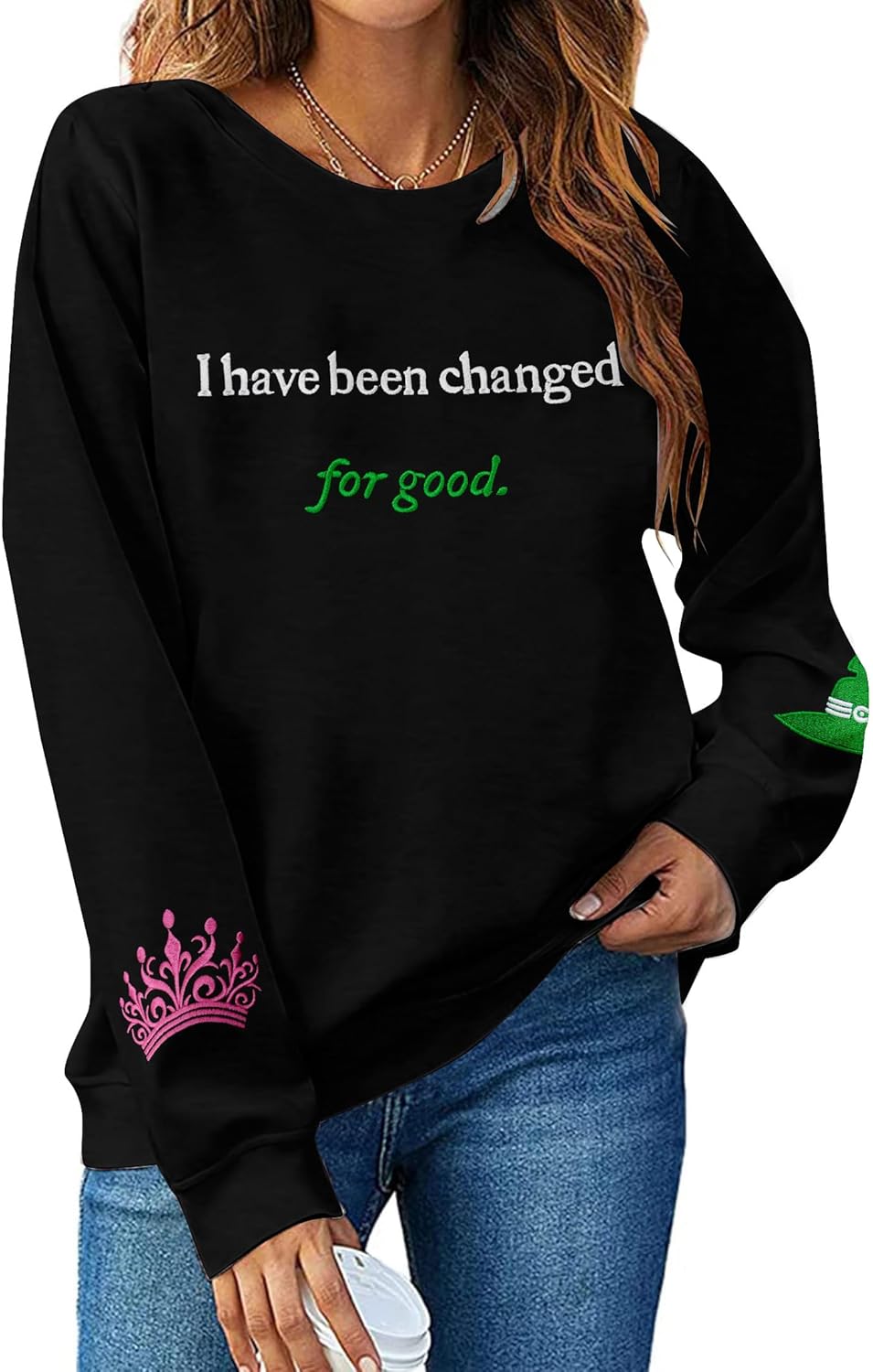 LOTUCY Witch Musical Embroidery Sweatshirt Women Witch And Princess Musical Movie Fans Shirt Gifts Halloween Pullover Tops