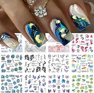 KTAABTR Watercolor Marble Nail Stickers Decals 12 Sheets Water Transfer Design Colorful Halo Staining Stripe for Women DIY Manicure