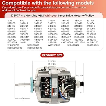 Amazon.com: 0EM 279827 Dryer Drive Motor with Pulley (Upgraded