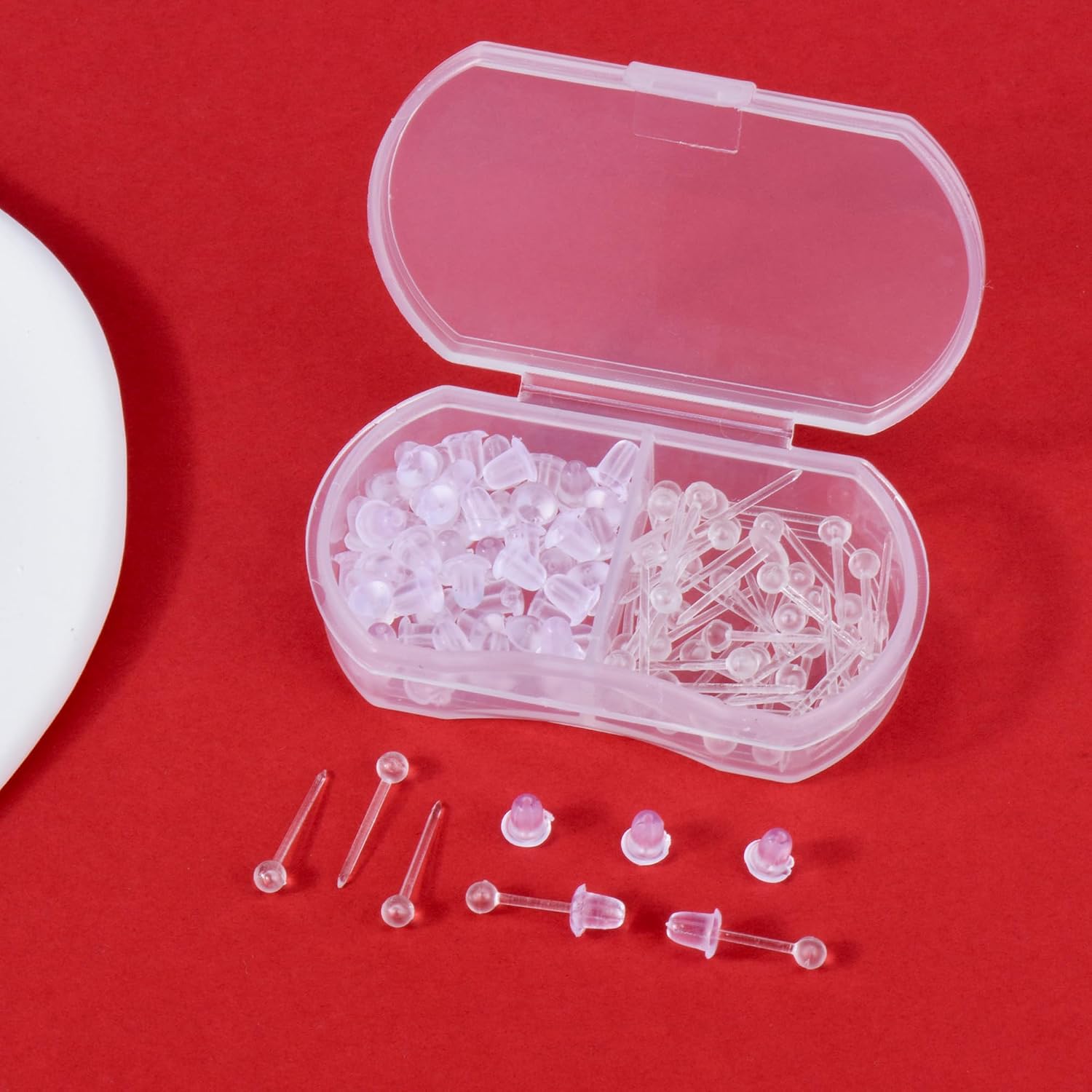 Plastic Earrings,Clear Earrings for Sports/Work and Earring Backs Hyperallergic Comfortable Silicone Clear Stud for Men&Women