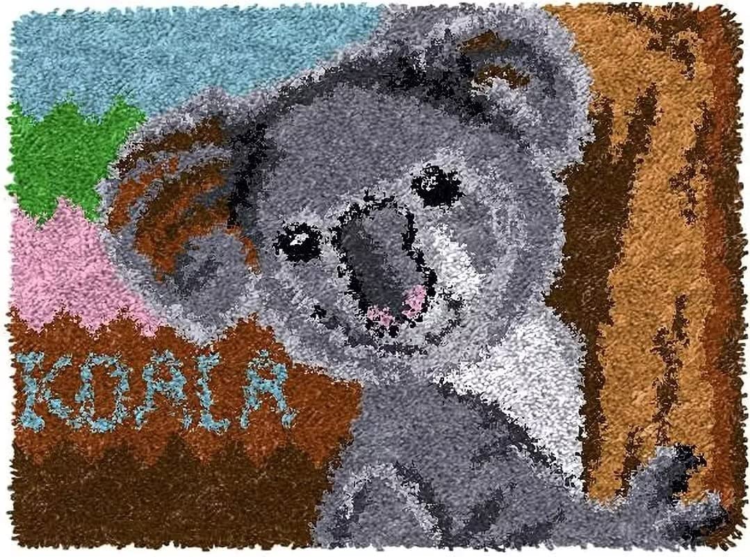ROCKY&CHAO Latch Hook Kits for Adults Koala 20x15Inch, DIY Latch Hook Koala Rug Kit 50x38cm, Home Carpet Rug Making Kit