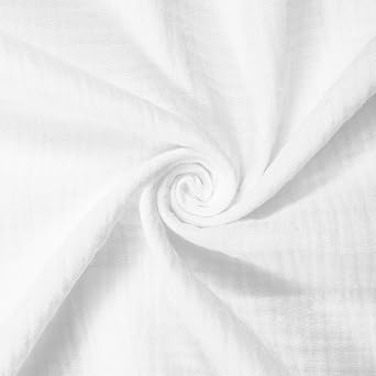 Double Cotton Gauze Fabric Woven Sheer Crinkle Texture Gause Cloth Material By The Yard & Wholesale - White 5 Yards