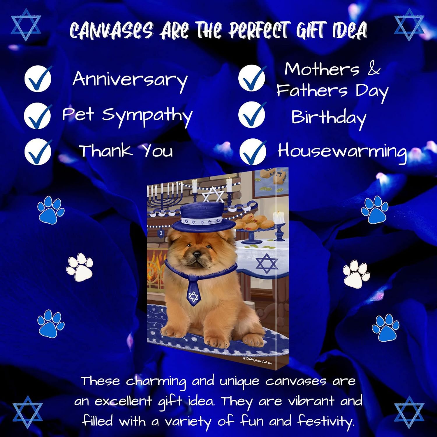 Doggie of the Day Hanukkah Both with Chow Chow Dogs Canvas Wall Art - Premium Quality Ready to Hang Room Decor - Flat Rolled 8" x 10"