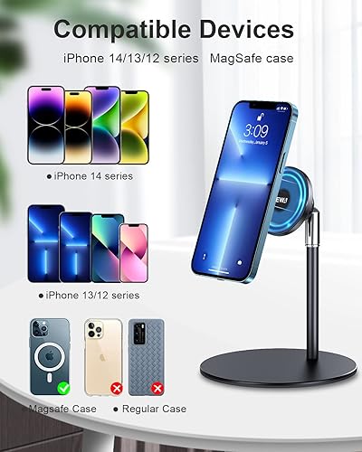 Miniatura 4 de EWA Soporte magnético para teléfono, rotación de 360°, soporte de teléfono celular ajustable para escritorio/mesita de noche/oficina, soporte