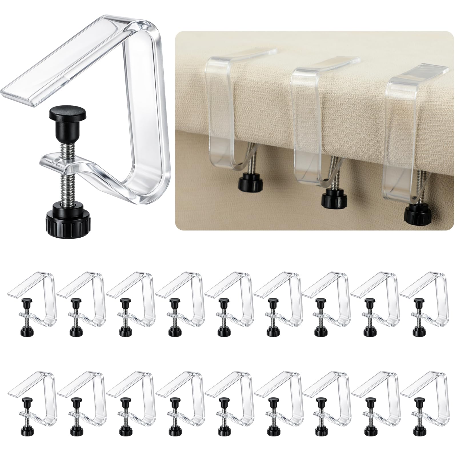 Photo 1 of Lewtemi 18 Pcs Adjustable Tablecloth Clips Windproof Table Cover Holder Clamps Suitable for Tables Skirt 0.4 to 1.8 Inch Thick for Home Wedding Party Indoor Outdoor Camping Picnic