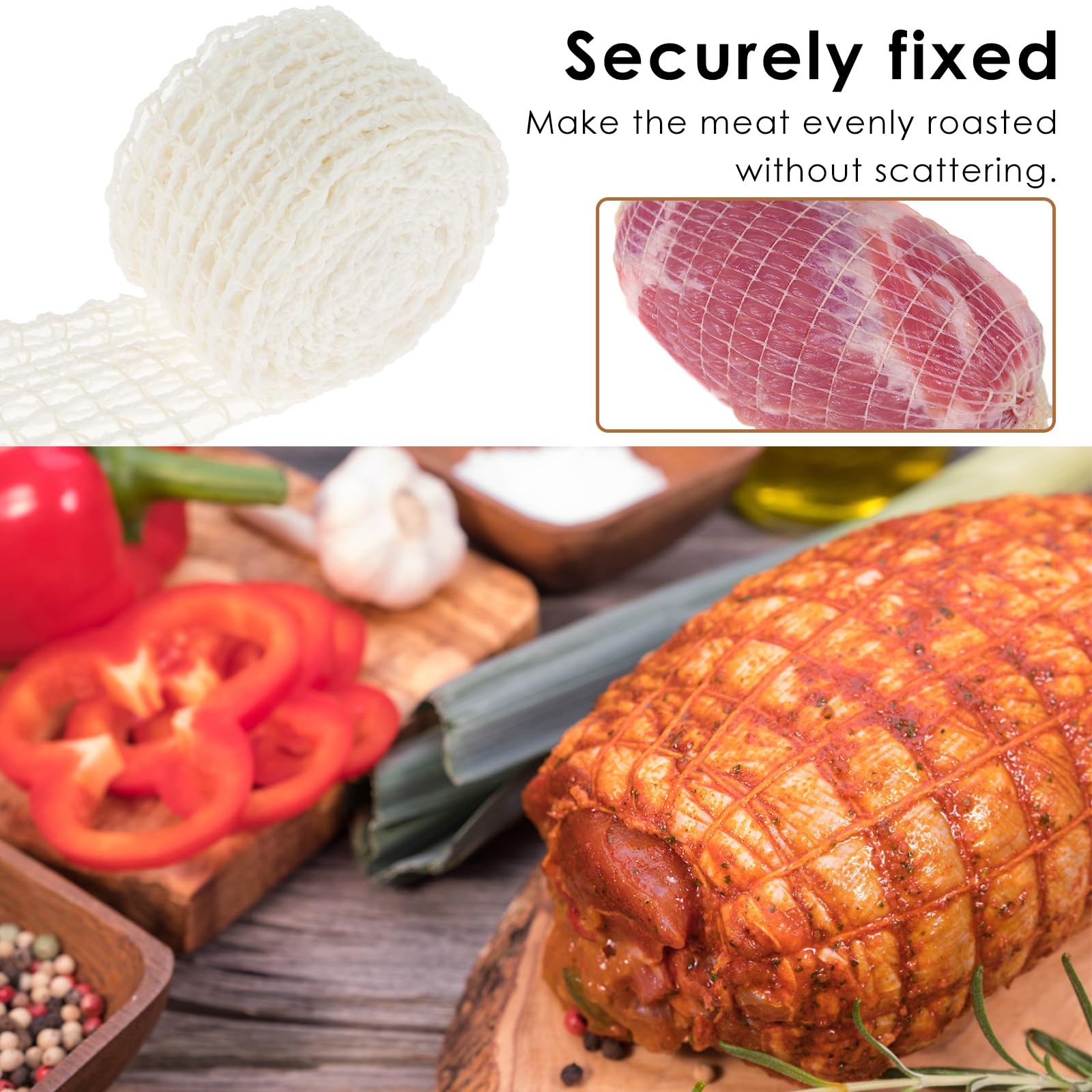 10m Meat Netting Roll, 18 Holes Meat Netting Tube, Elastic Meat Net, White Butchers Netting Tube Smoked Meat Poultry Ham Netting Mesh Meat Wrapping Net for Meat Cooking Meat Sausage Making