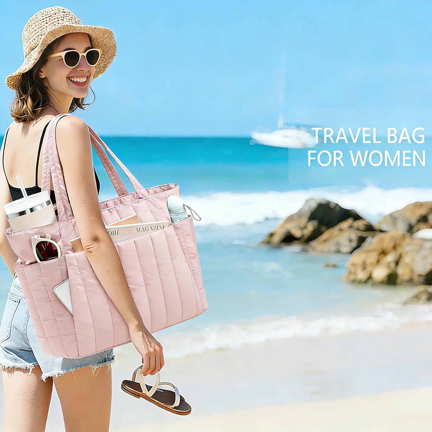 Travel Tote Bag for Women, Waterproof Lightweight Casual Totes, Large Capacity Travel Bag for Daily Outings