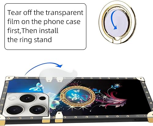 Miniatura 3 de nancheng Funda para iPhone 15 Pro (6.1 pulgadas), bonita funda para iPhone 15 Pro niñas y mujeres, funda cuadrada con soporte de anillo + correa de